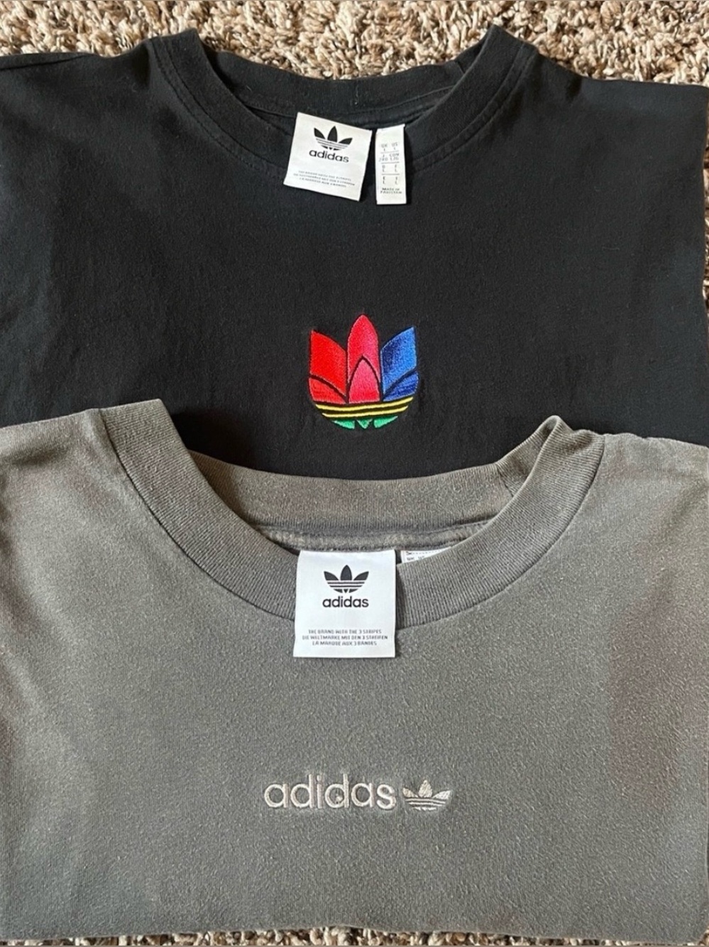 Adidas Short Sleeve T-Shirts with Multicolor Trefoil & Gray Logo